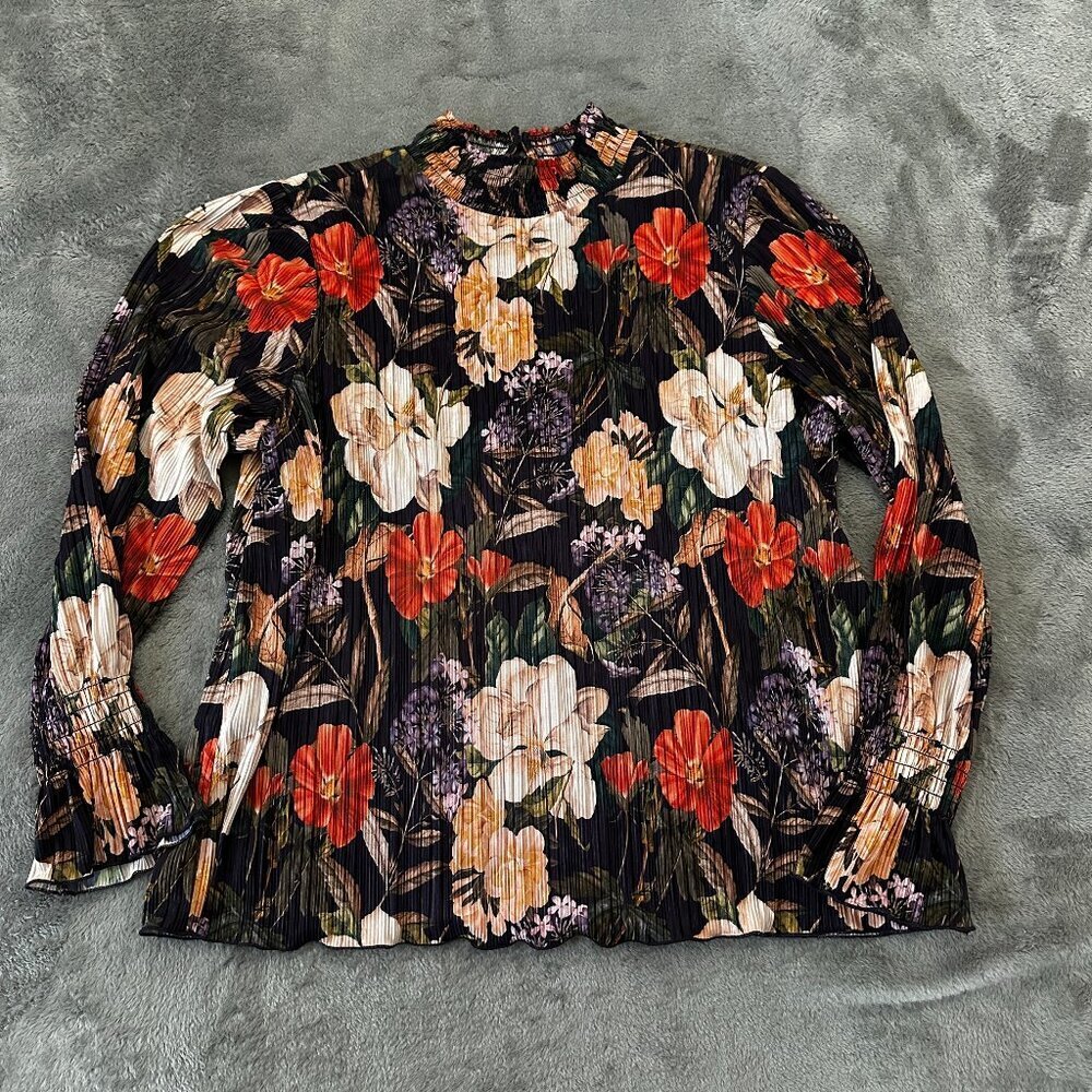 Chico's Crinkle Long Sleeve Floral Blouse Shirt Women's 3 XL